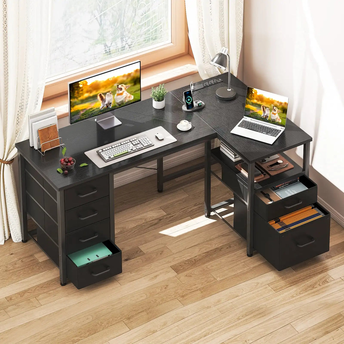 Casacomoda 55 inch Computer Desk with 5 Drawers and File Cabinet