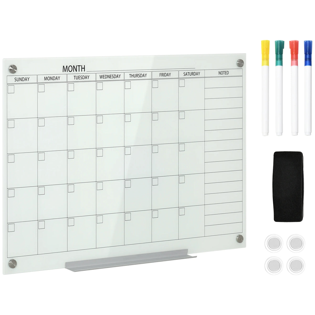 Vinsetto 35"x23" Dry Erase Wall Calendar Glass Whiteboard