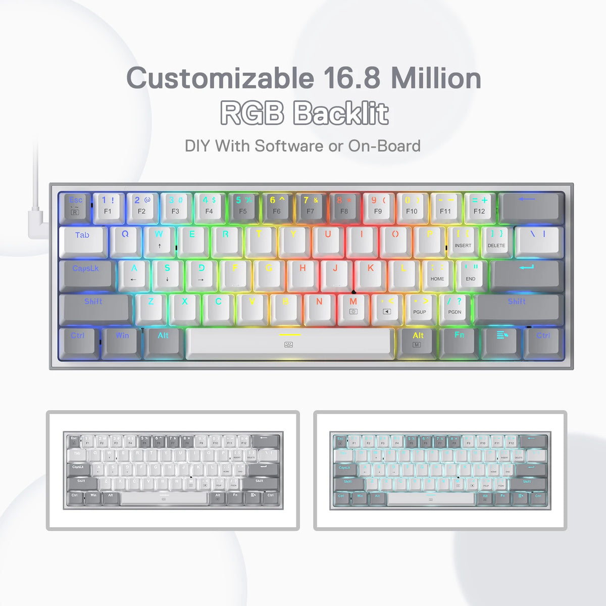 Redragon K617 Fizz 60% Wired RGB Gaming Keyboard, 61 Keys