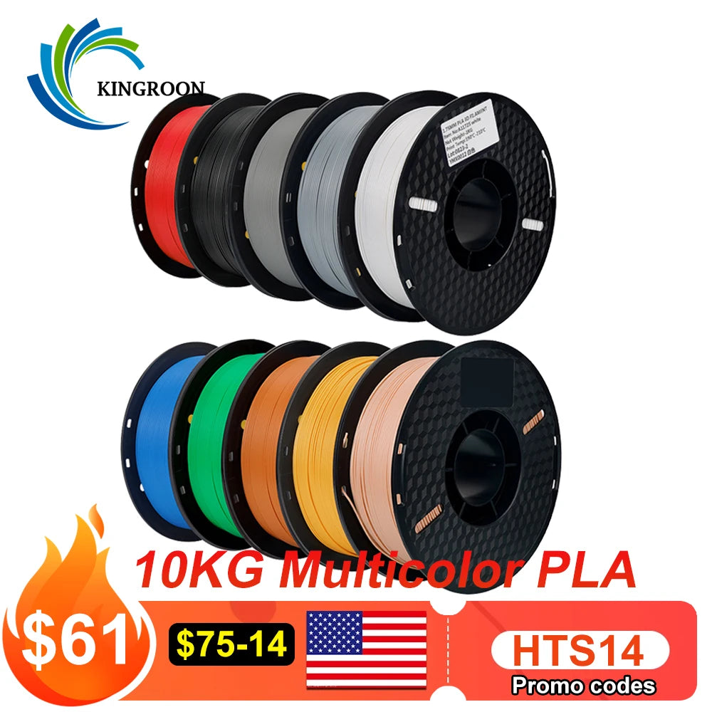 10KG/22LBS Multicolor PLA filament 1KG/Roll 1.75mm For 3D Printer