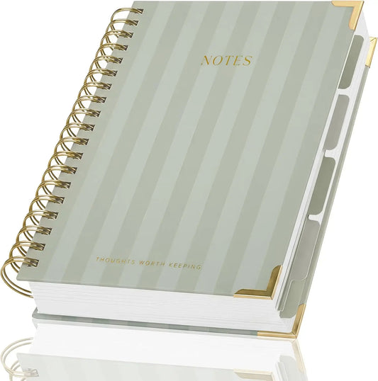 Aesthetic Thick Spiral Notebook with Tabs, 300 Pages and Dividers