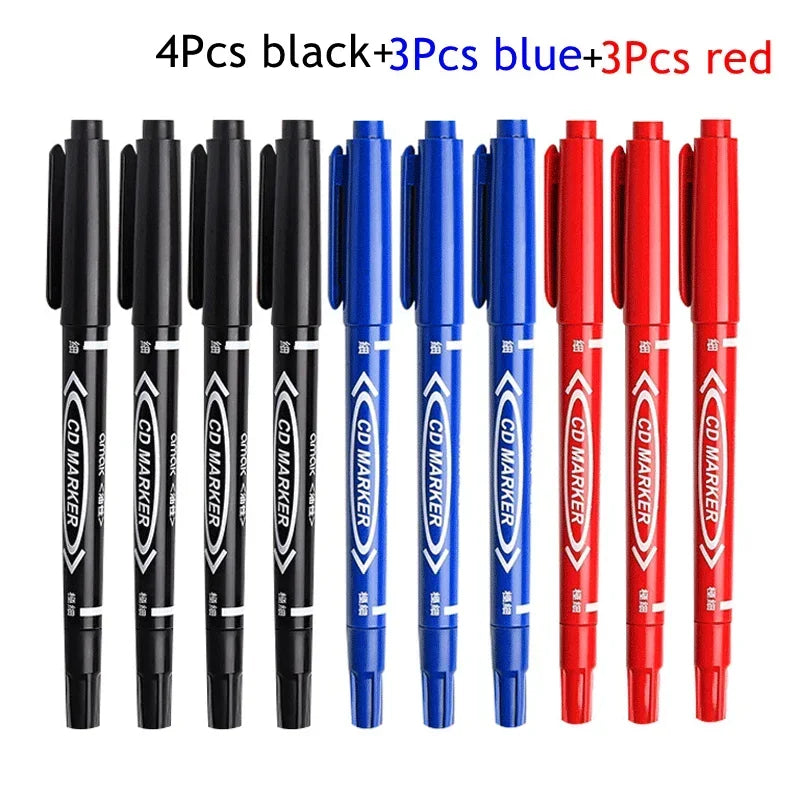 10Pcs/set Double Tip Art Black Blue ink Permanent Paint Marker