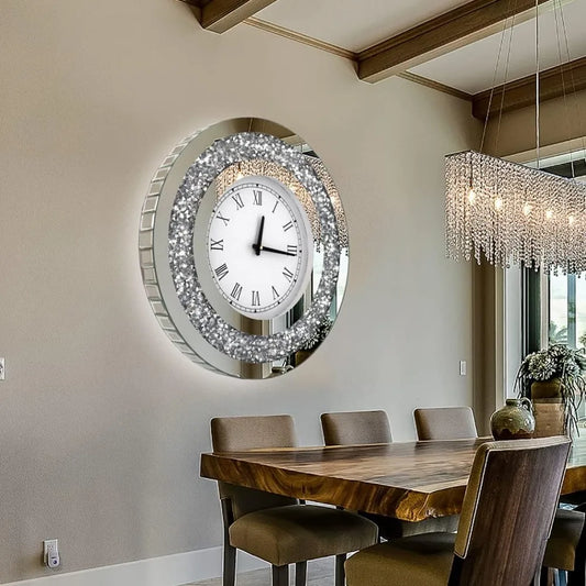 Wall Decororation Crystal Sparkling Diamond Mirror Large Wall Clock for Wall Decoration