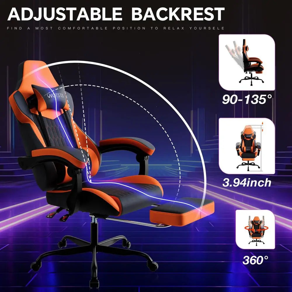Chair with Footrest, PVC Leather with Adjustable Headrest Lumbar Support