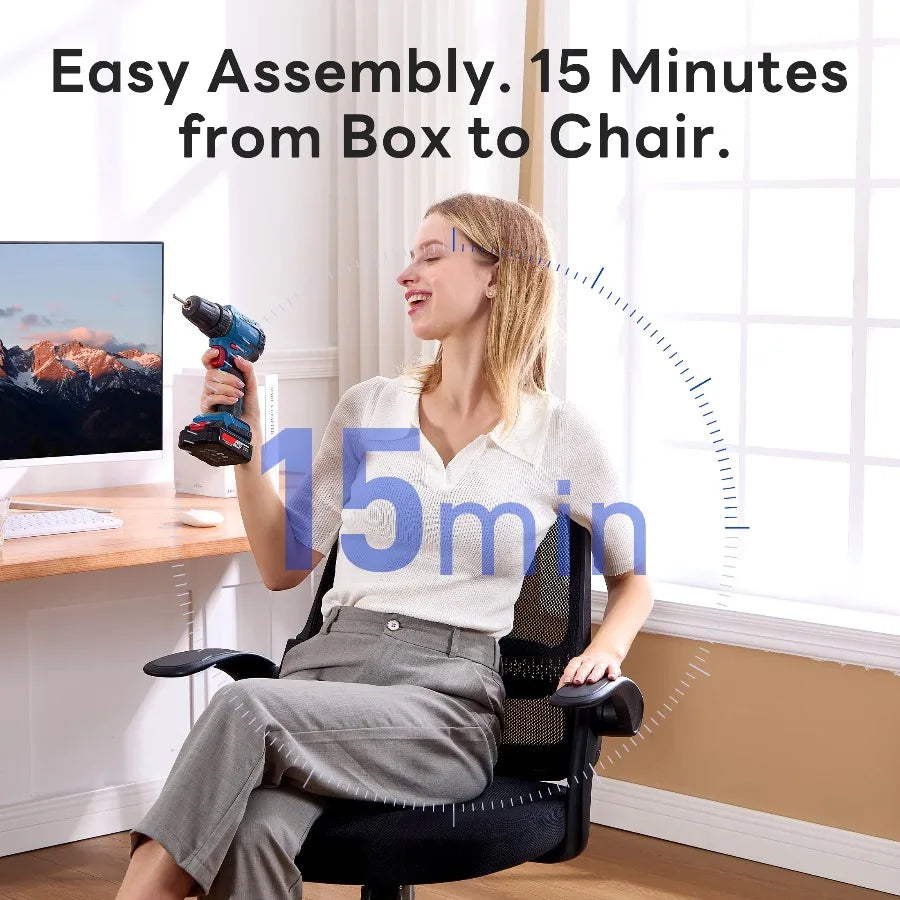 TMV Ergonomic Mesh Office Chair with Lumbar Support & Wheels