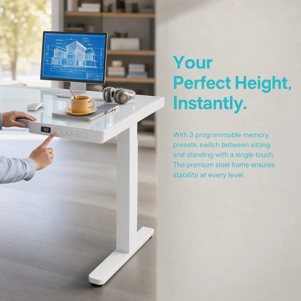 Glass Standing Desk with Drawer 58 X 28 Adjustable Height