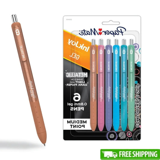 Assorted Metallic Gel Pens 6 Count 0.8mm Vibrant Ink
