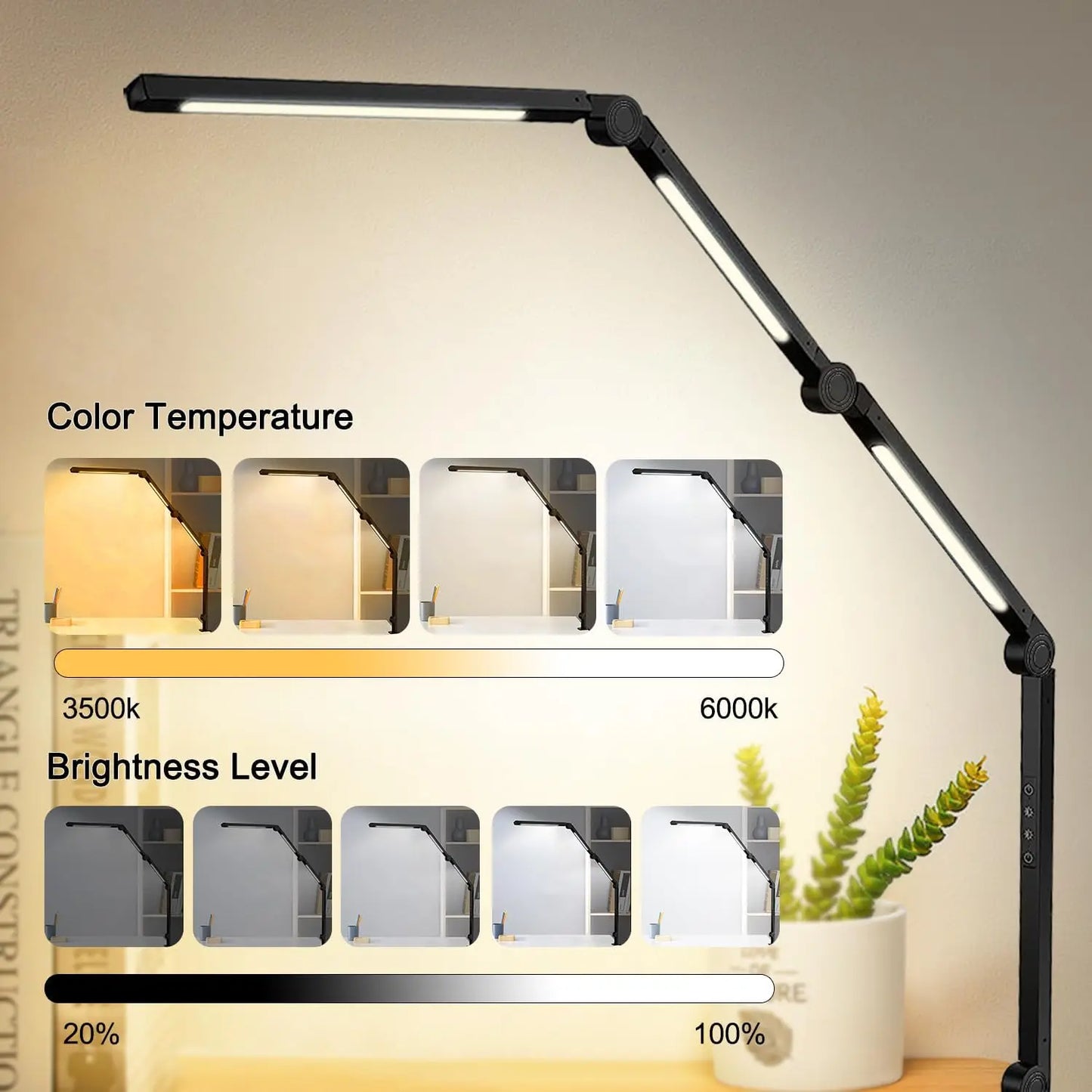 LED Desk Lamp with Clamp Swing Arm,4 Color Modes & 5 Brightness