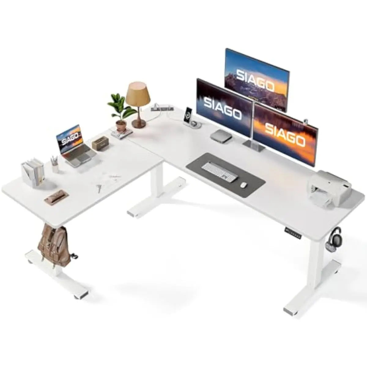 Ergonomic L shaped height adjustable workstation