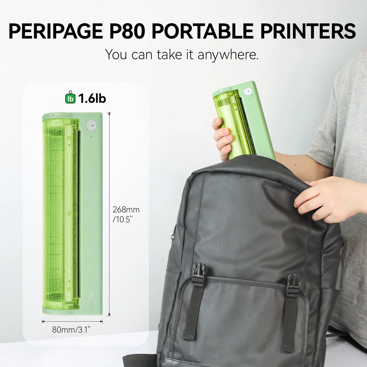 PeriPage P80 Portable Printers Wireless for Travel, Bluetooth Mobile Printer