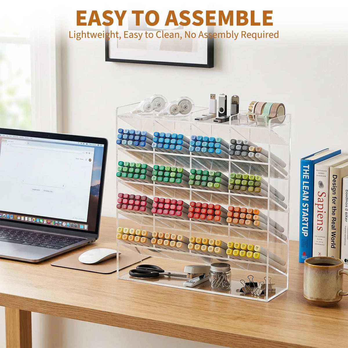 Acrylic Pen Holder Multi Compartment Marker Organizer 1Pc For Office