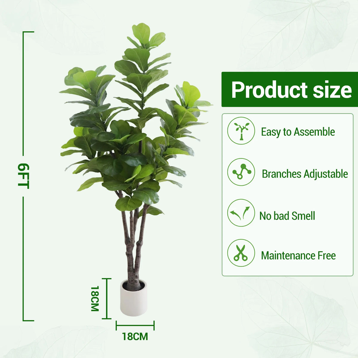 Lifelike Artificial Fiddle Leaf Fig Tree 6FT with Lifelike Leaves& Pebbles