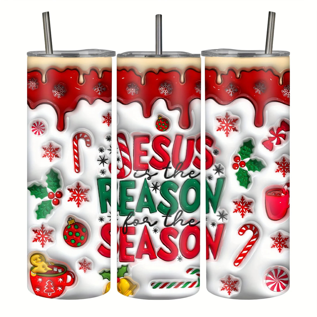 1pc 20oz Christmas Tumbler with 3D Effect, Stainless Steel, Leak Proof