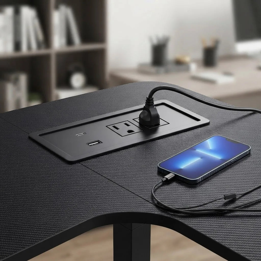 65" L‑Shaped Electric Standing Desk with 3 Drawers, Height Adjustable