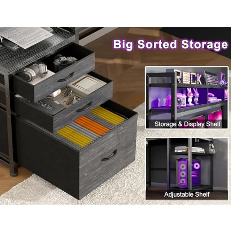 64 x 60 Inches L Shaped Desk with Hutch and Drawers