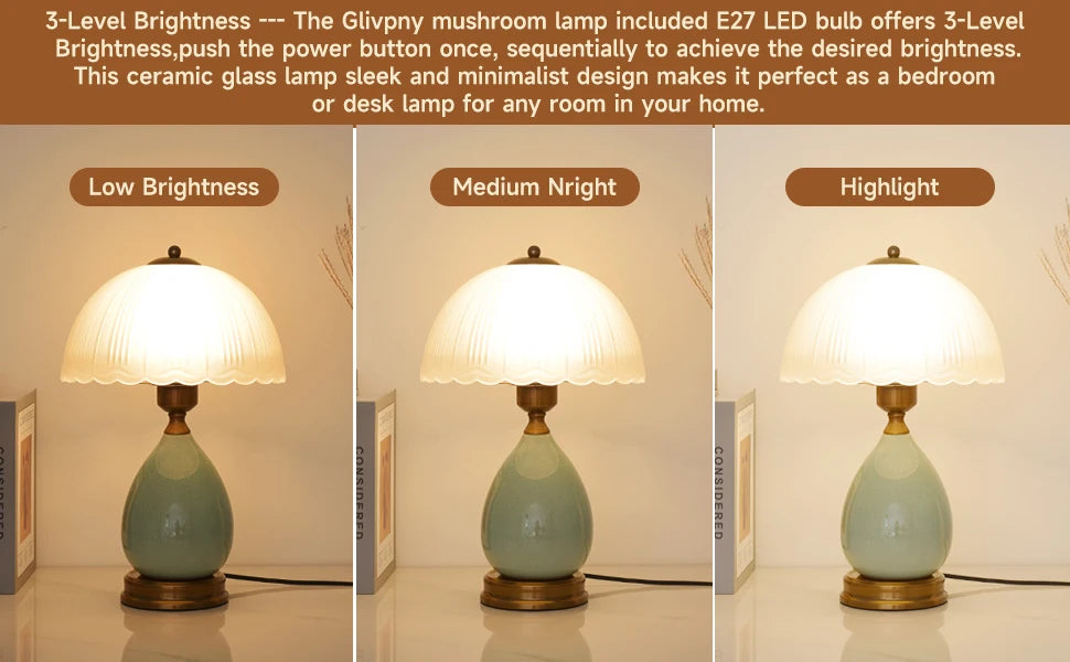 Vintage Crackle Green Ceramic Table Lamp with Frosted Glass Shade