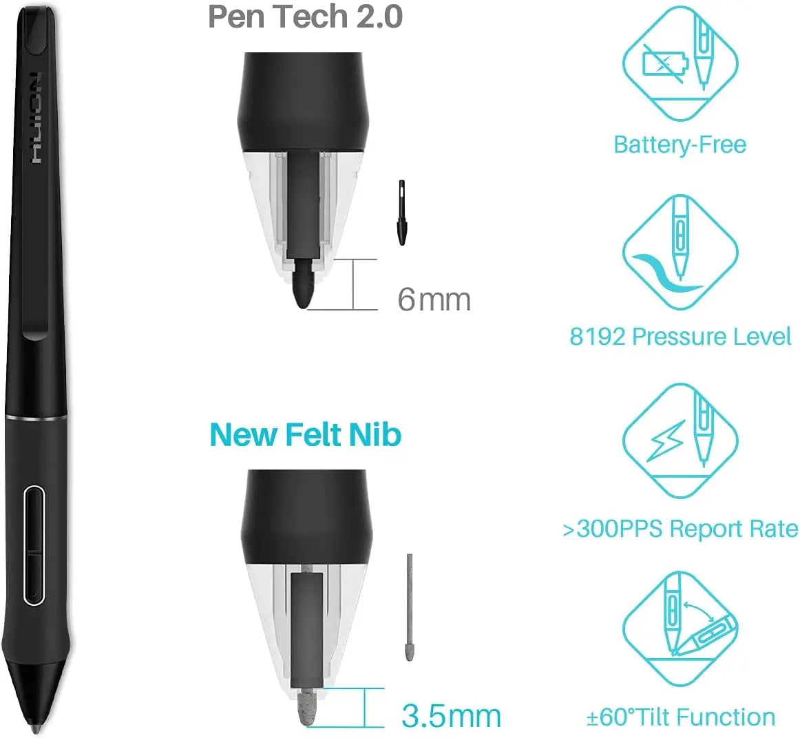 HUION Kamvas Pro 24 4K UHD Graphics Tablet Monitor 23.8 Inch 140% sRGB