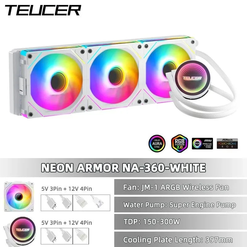 TEUCER NA‑360 PC CPU Liquid Water Cooling Radiator AIO Cooler Compatible with Intel LGA 2011 1700 1200 1155 X99 Motherboard AMD AM4 AM5 Gaming Desktop Computer CPU Heat Sink Cooling Replacement Part