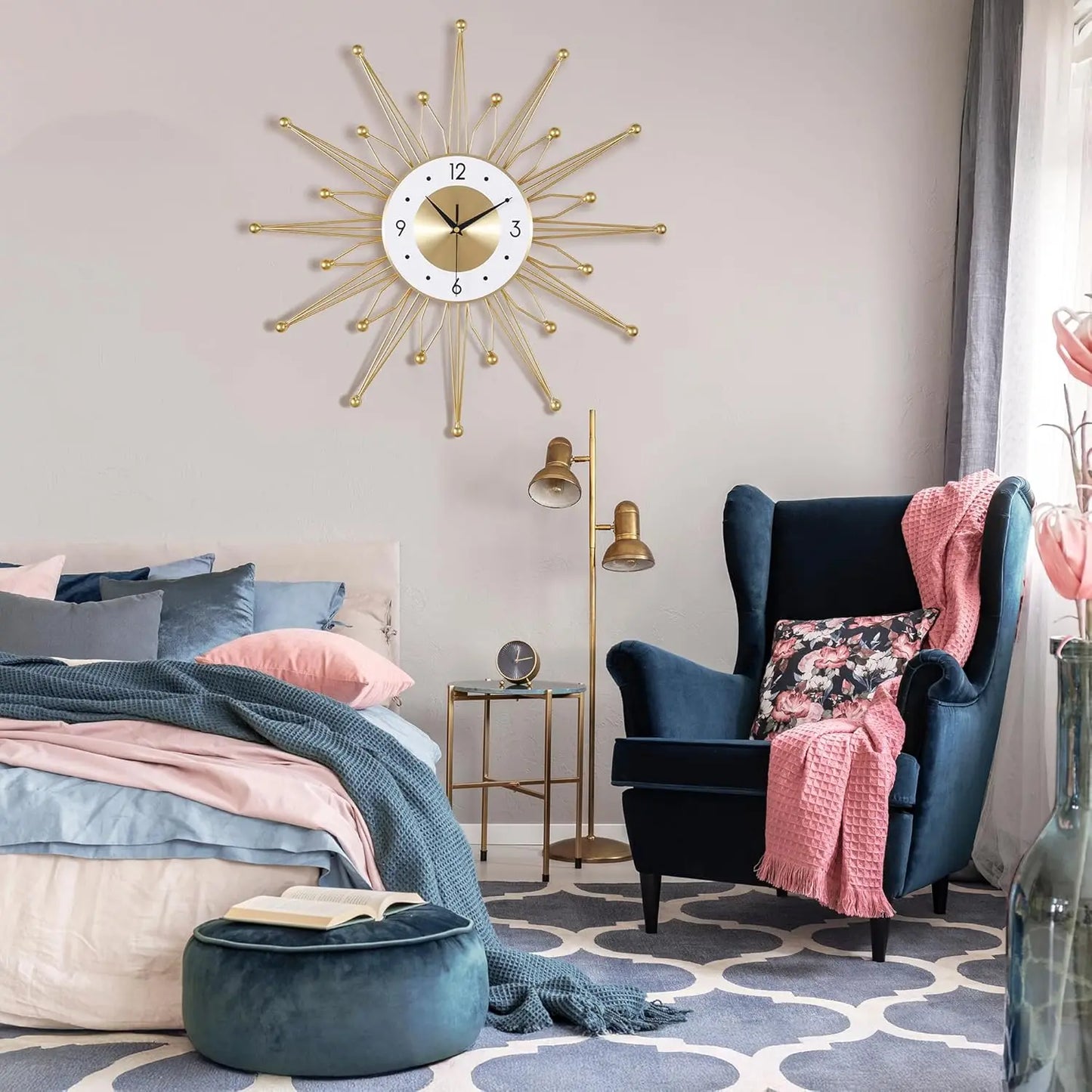 23 Inch Gold Metal Wall Clock, for Living Room Kitchen Office