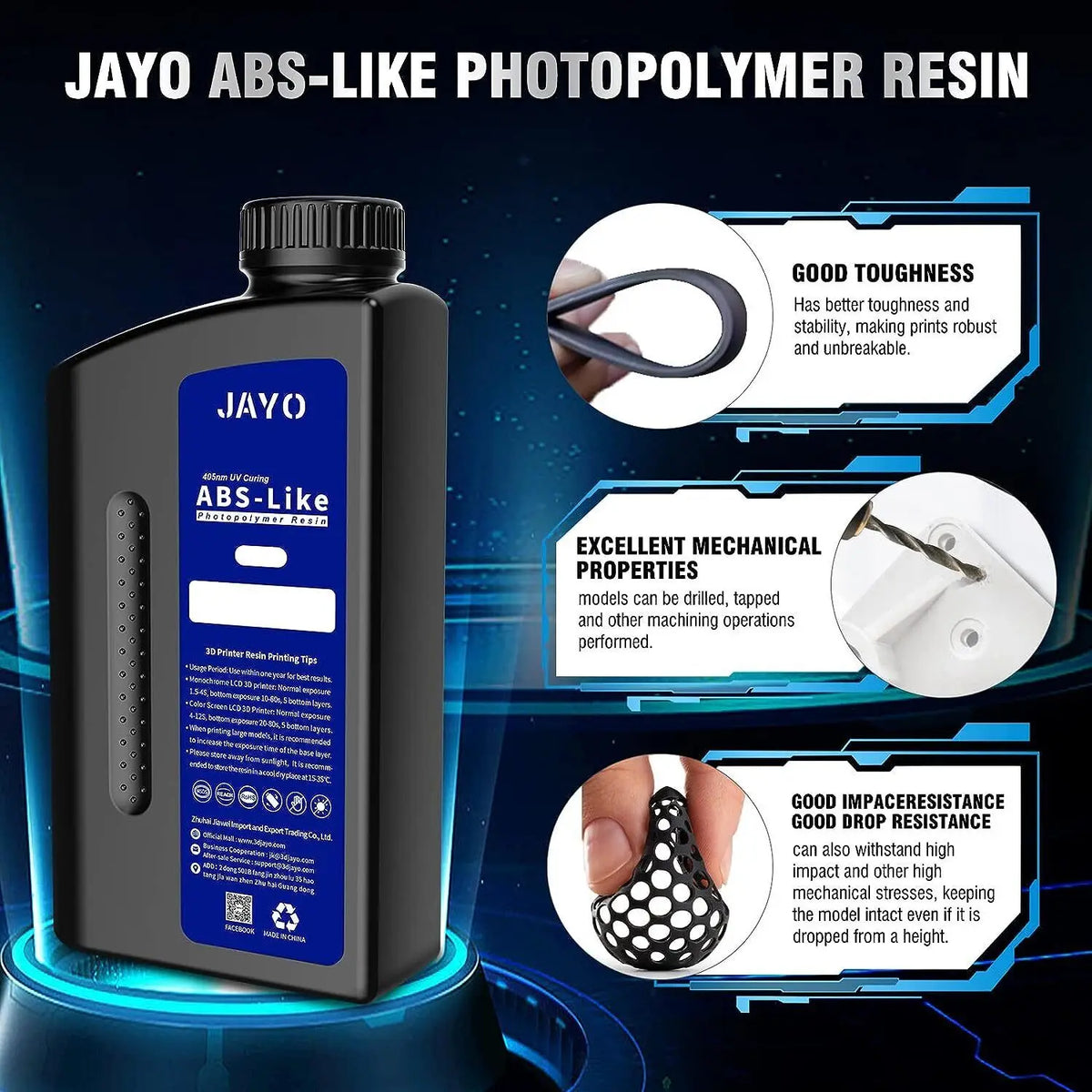 JAYO Standard /ABS-Like/ Water Wash 3D Printer UV Resin 405nm 2 Bottles
