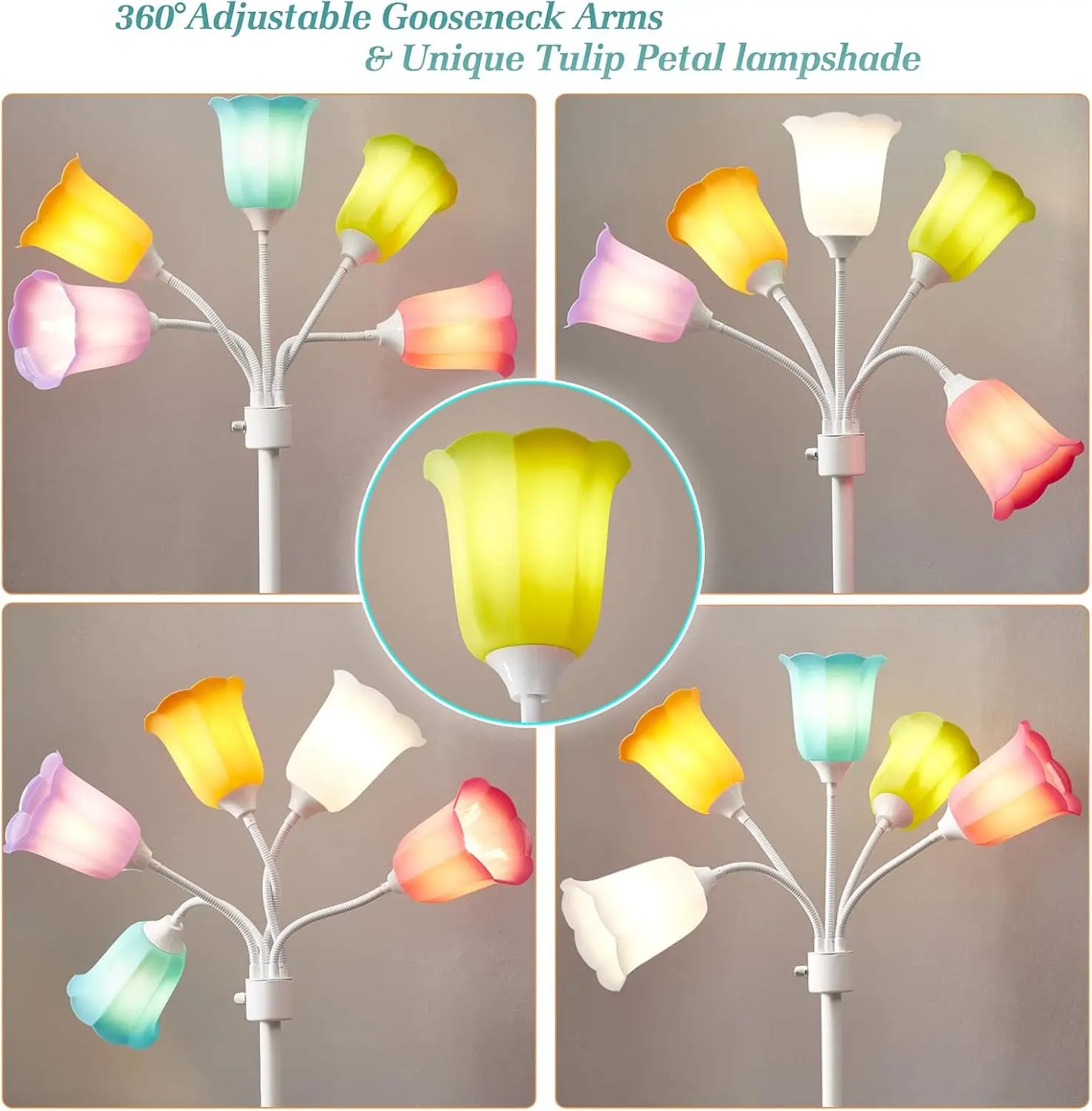 Modern Adjustable Multi-Head Floor Lamp with 6 Color Lampshades