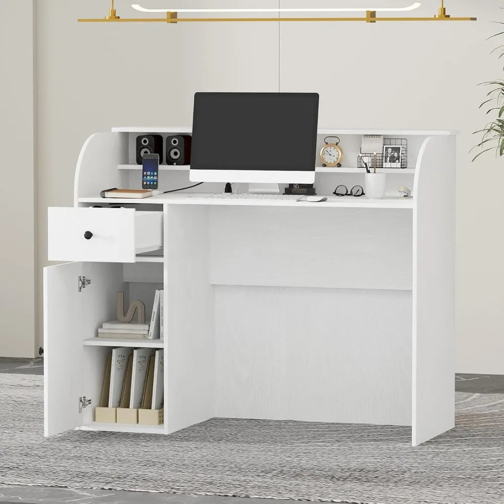 Modern Reception Desk with Storage Drawers, 39.4" H