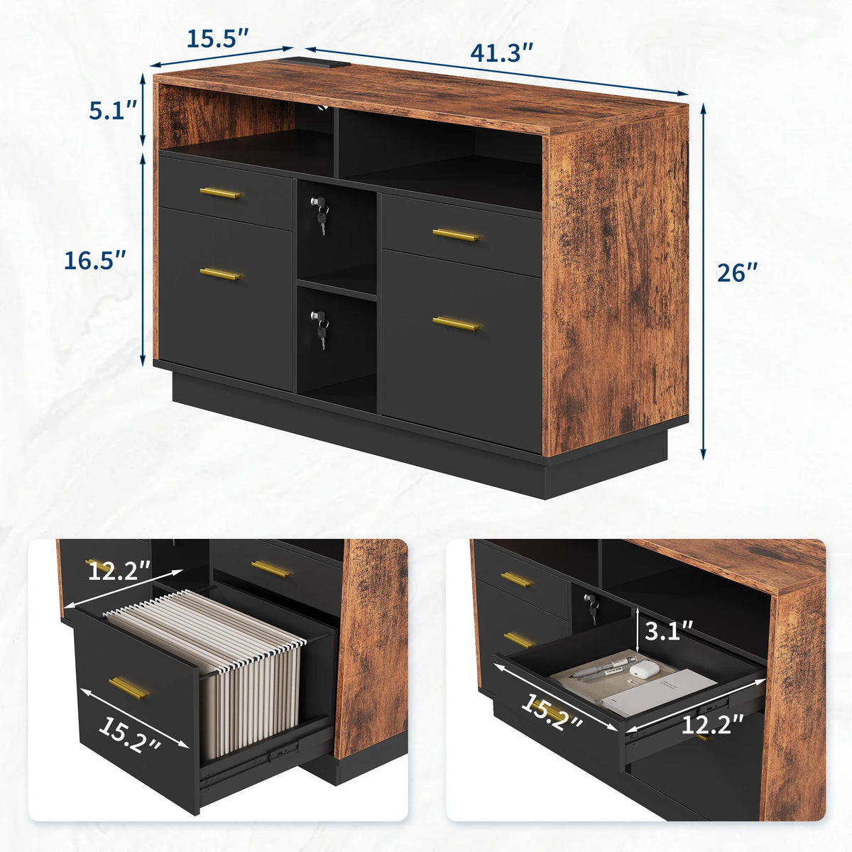 4 Drawer Lateral File Cabinet With Lock And Power Outlet, Home Office