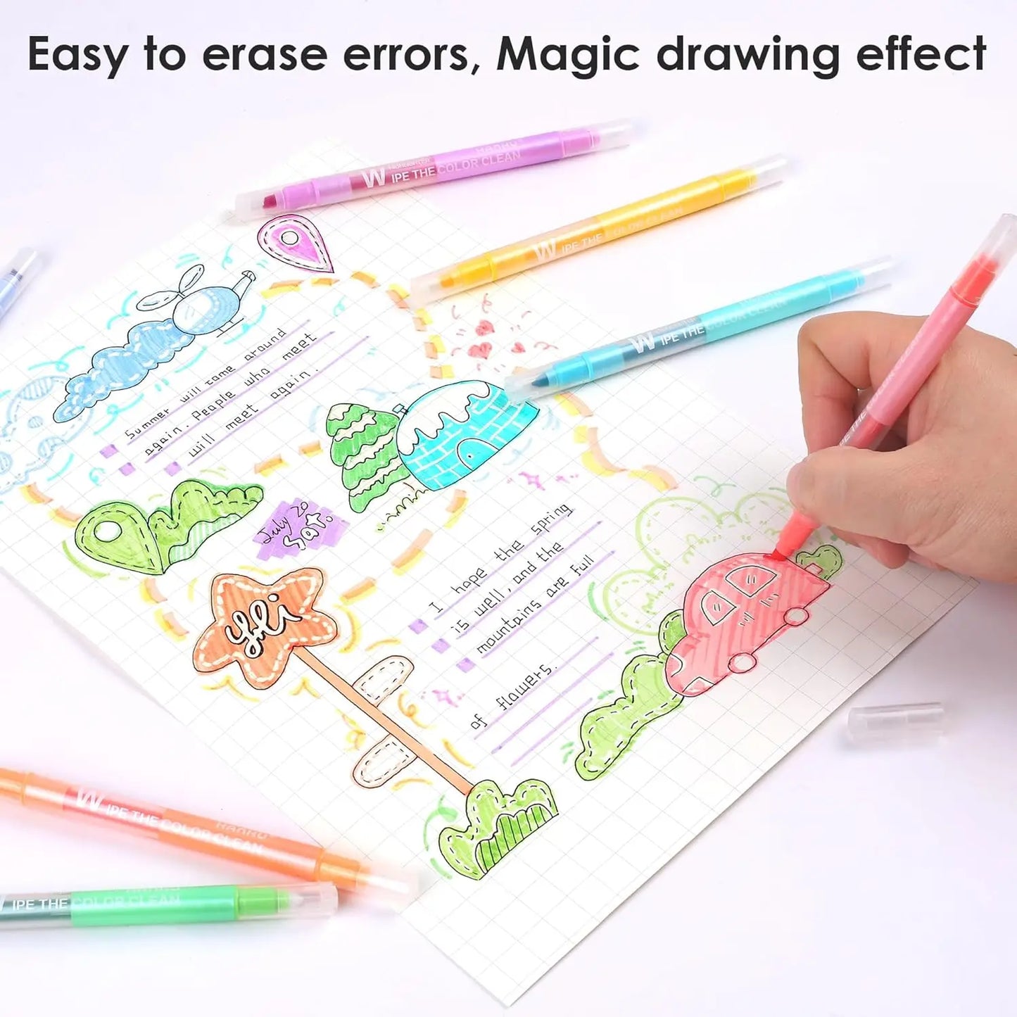 10-Color Erasable Highlighters, Pastel Soft-Tip No Bleed Pens