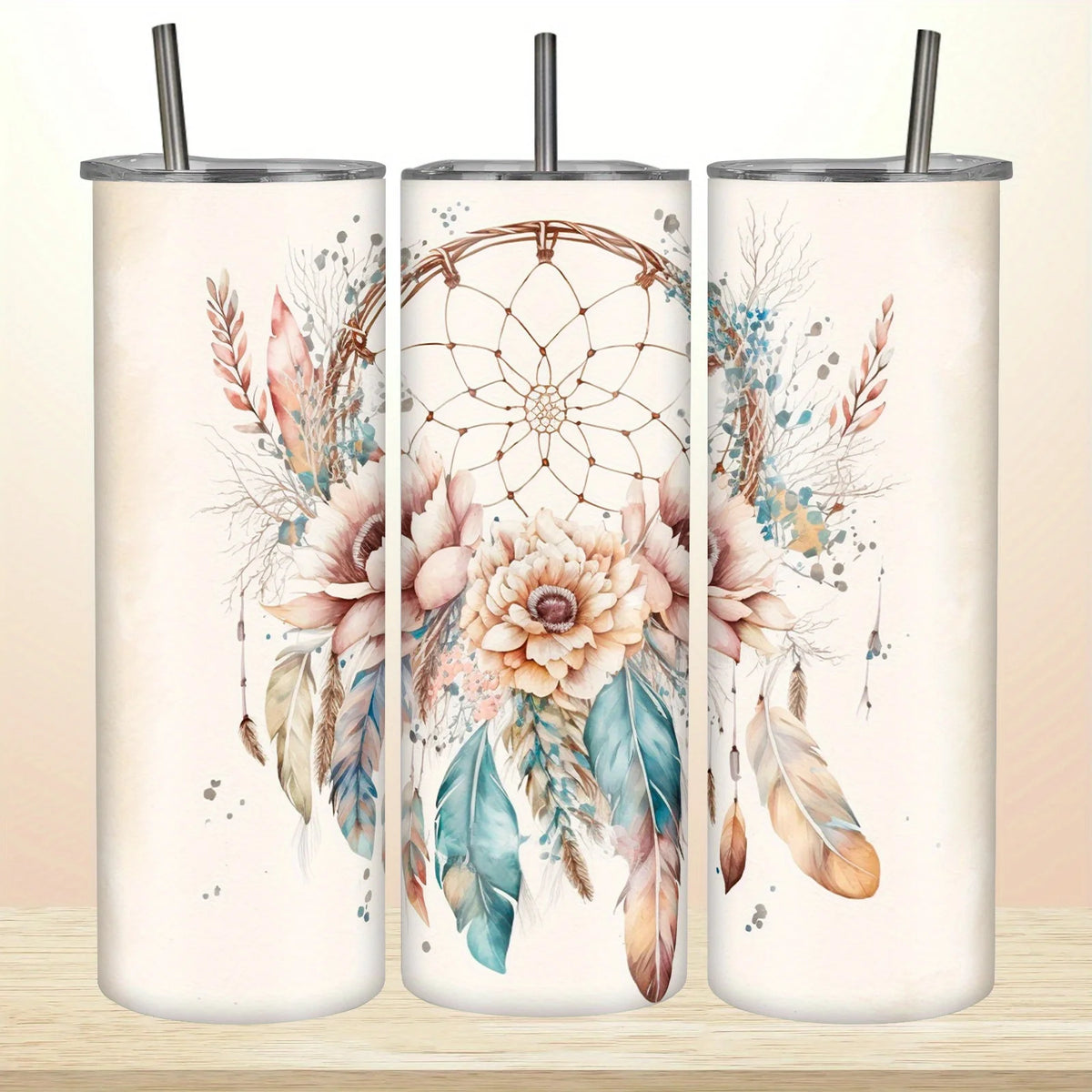 Dreamcatcher Boho Feathers & Flowers 20oz Tumbler - Stainless Steel