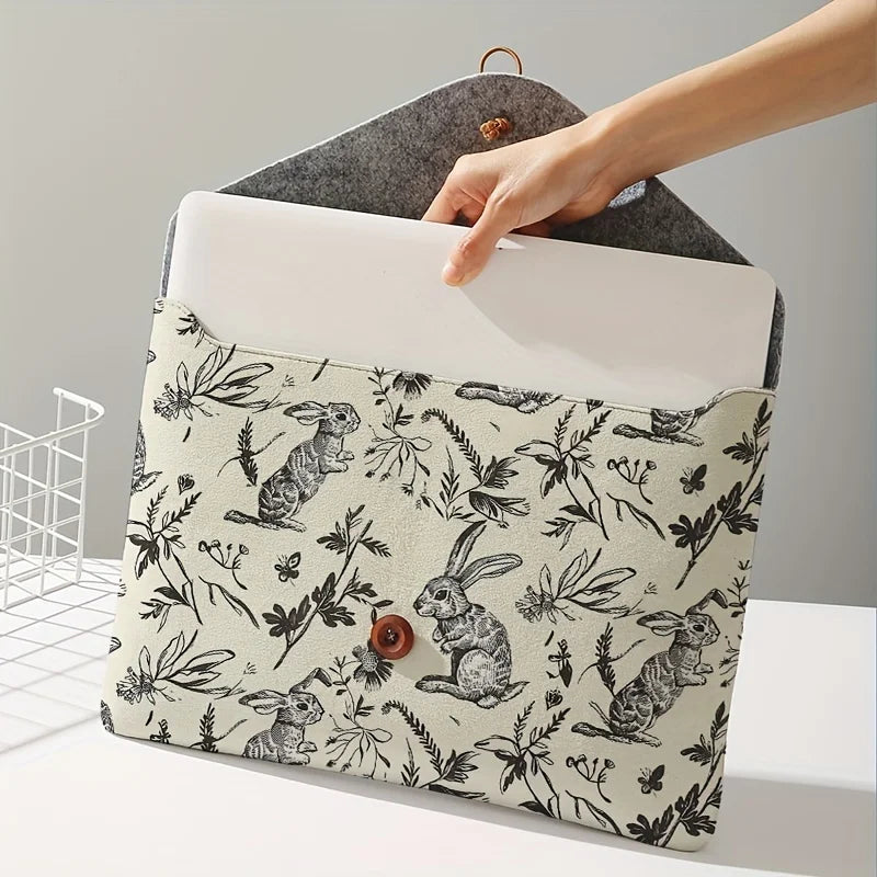 Rabbit print pattern laptop bag with soft laptop fabric cover