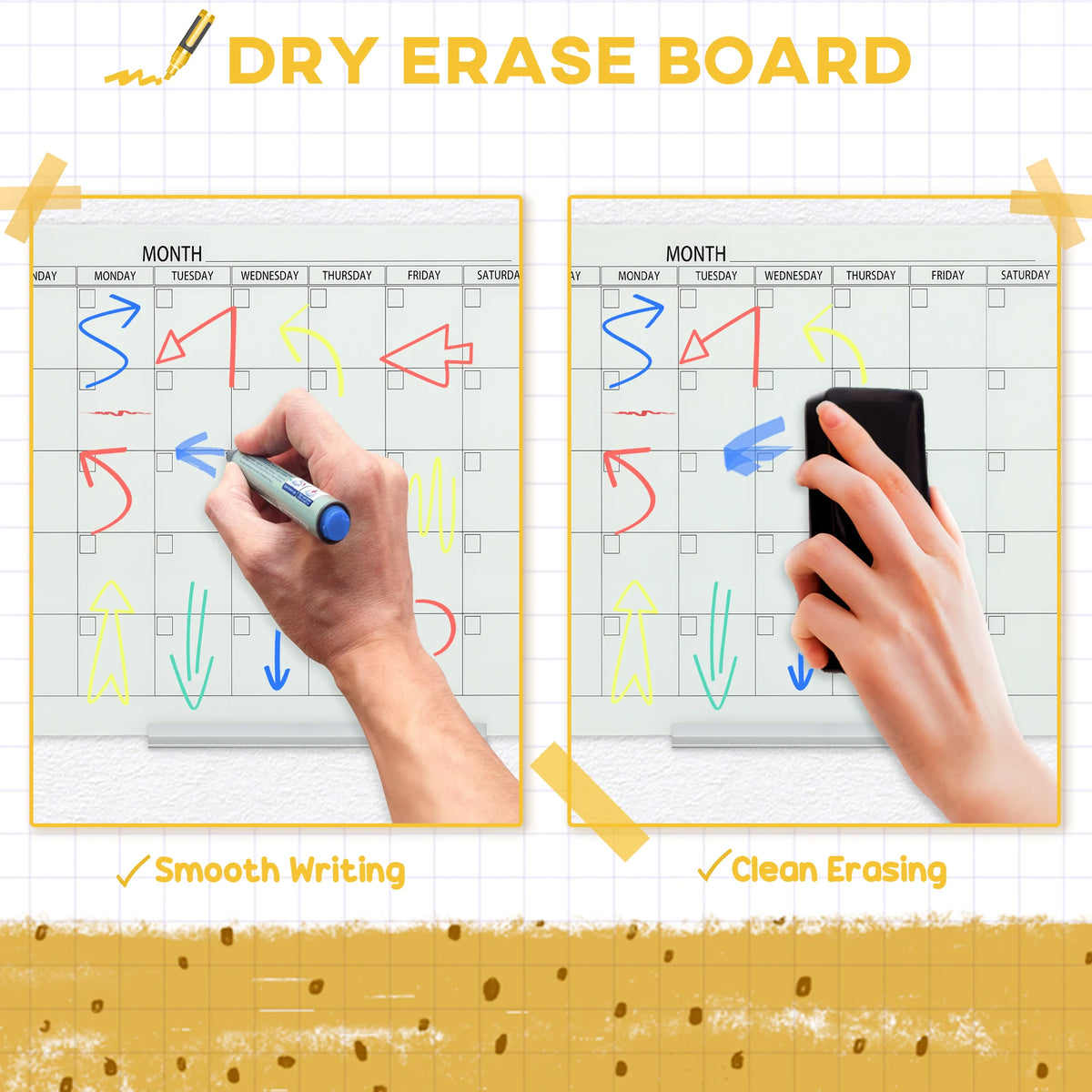 Vinsetto 35"x23" Dry Erase Wall Calendar Glass Whiteboard