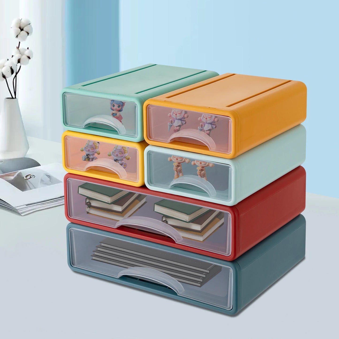 2 Large + 4 Small Stackable Desktop Plastic Drawer Organizer