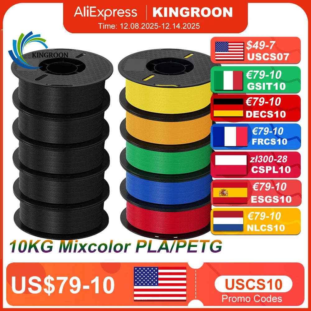 KINGROON 10KG PLA Filament PETG 3d Filament 1.75mm For 3D Printer