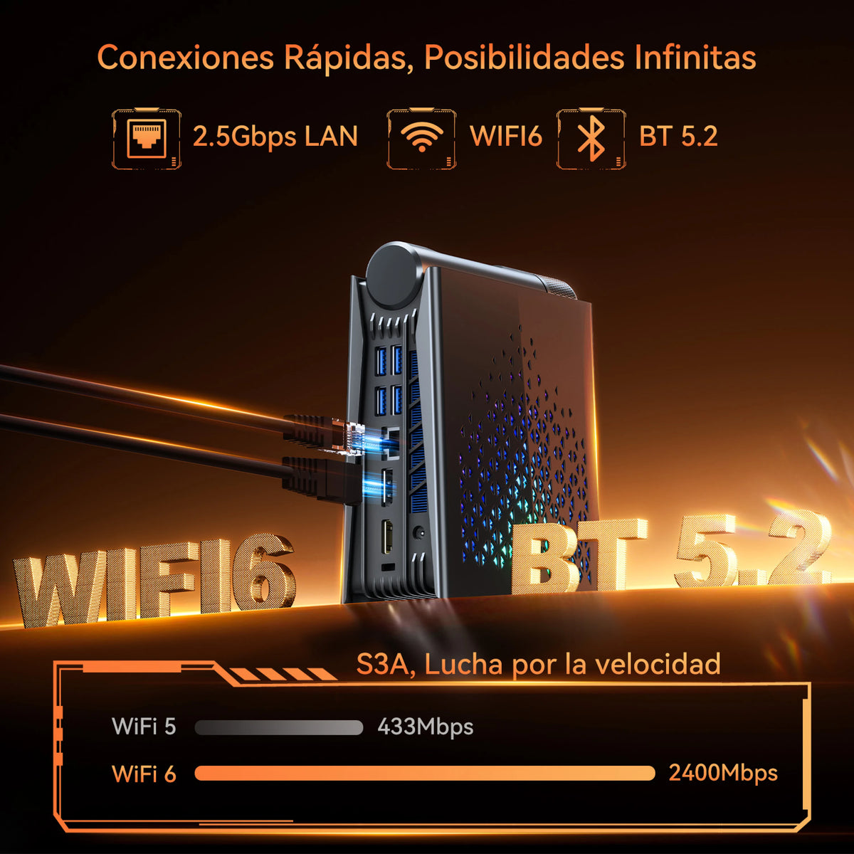 ACEMAGIC S3A Mini PC Gaming AMD R7 H255 RAM 16GB LPDDR5 512GB SSD BT5.2