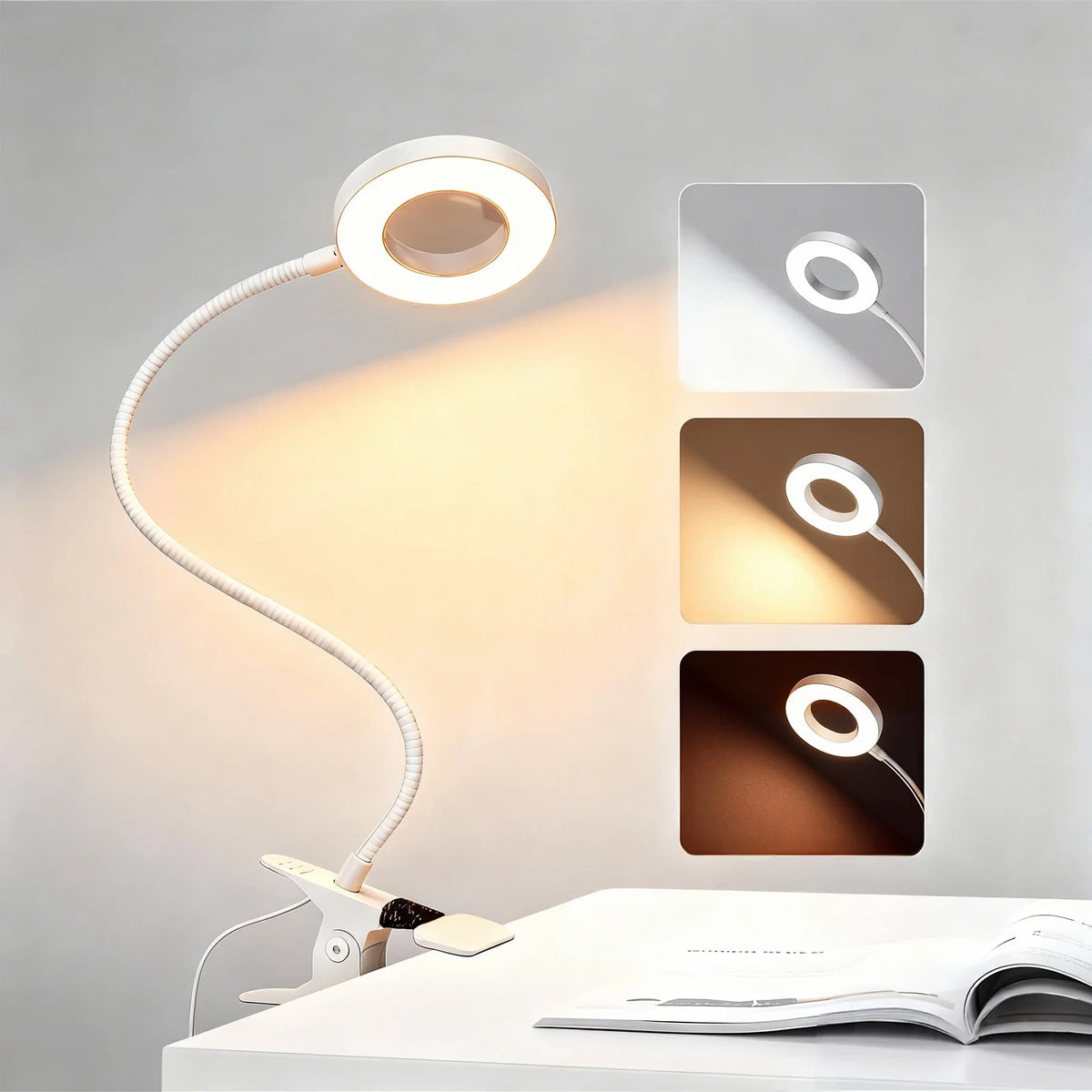 LED Clip-On Magnifying Desk Lamp 5X Magnifier USB Powered 3 Colors 10 Levels