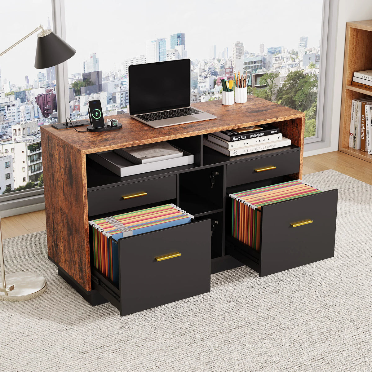 4 Drawer Lateral File Cabinet With Lock And Power Outlet, Home Office