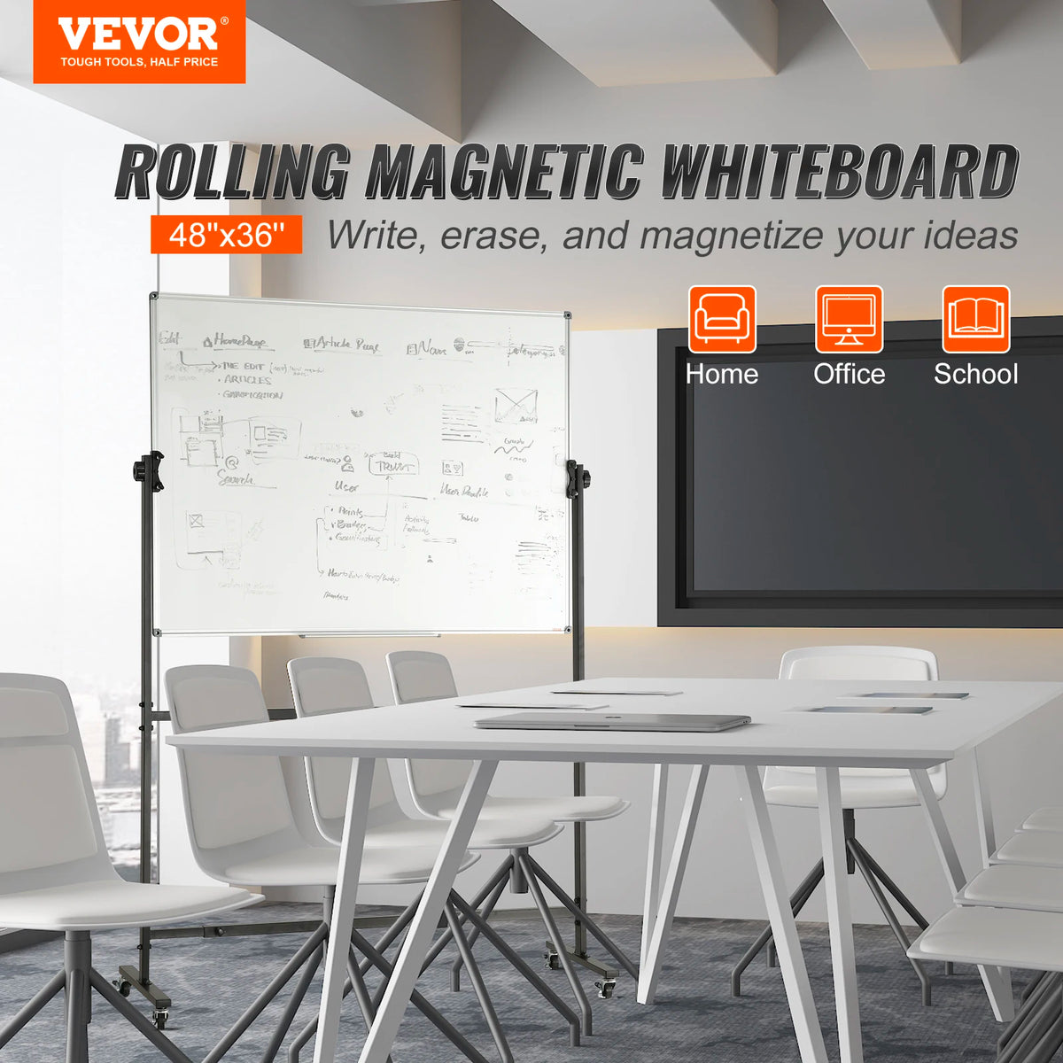 VEVOR Rolling Magnetic Whiteboard Double-Sided 360° Reversible
