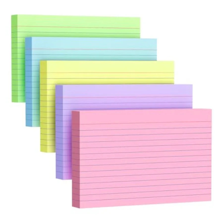200 Count Index Cards 4x6 Inch, Colored Flash Card 40 Sheets Each
