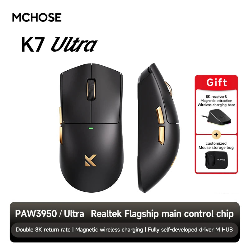 MCHOSE K7 Ultra Wireless Gaming Mouse PAW3950 Dual 8K Polling Rate