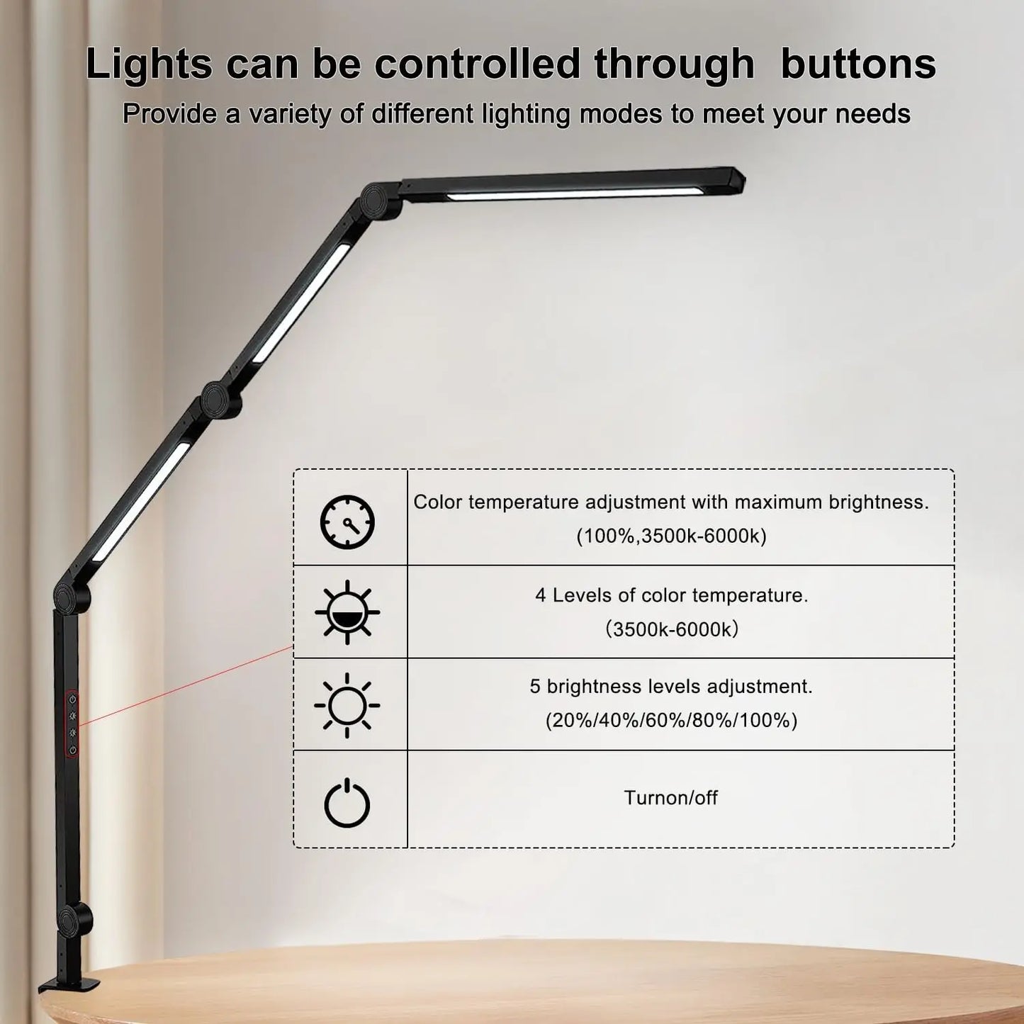 LED Desk Lamp with Clamp Swing Arm,4 Color Modes & 5 Brightness