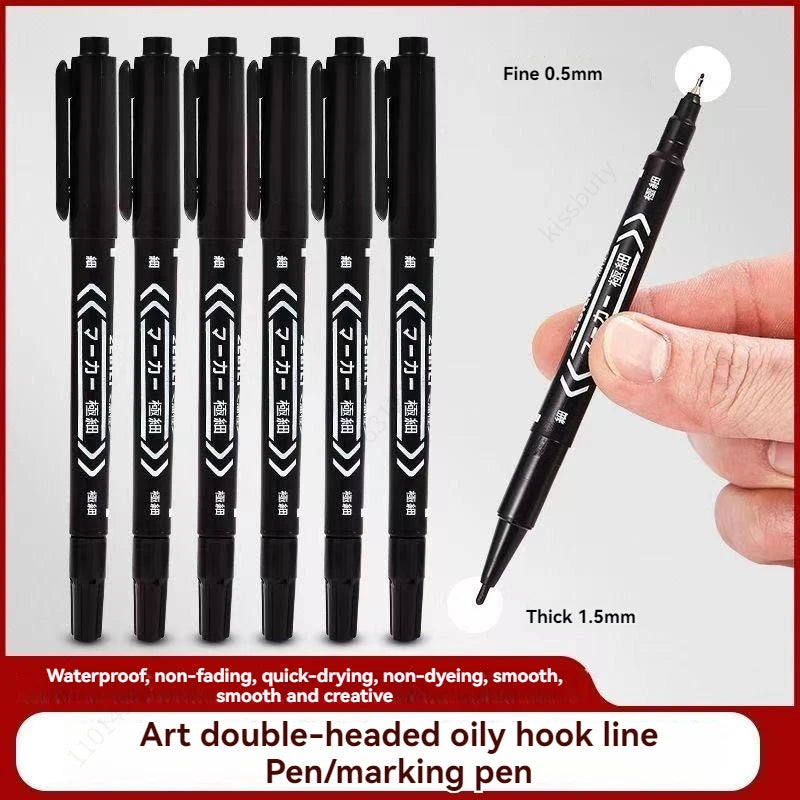 10Pcs/set Double Tip Art Black Blue ink Permanent Paint Marker