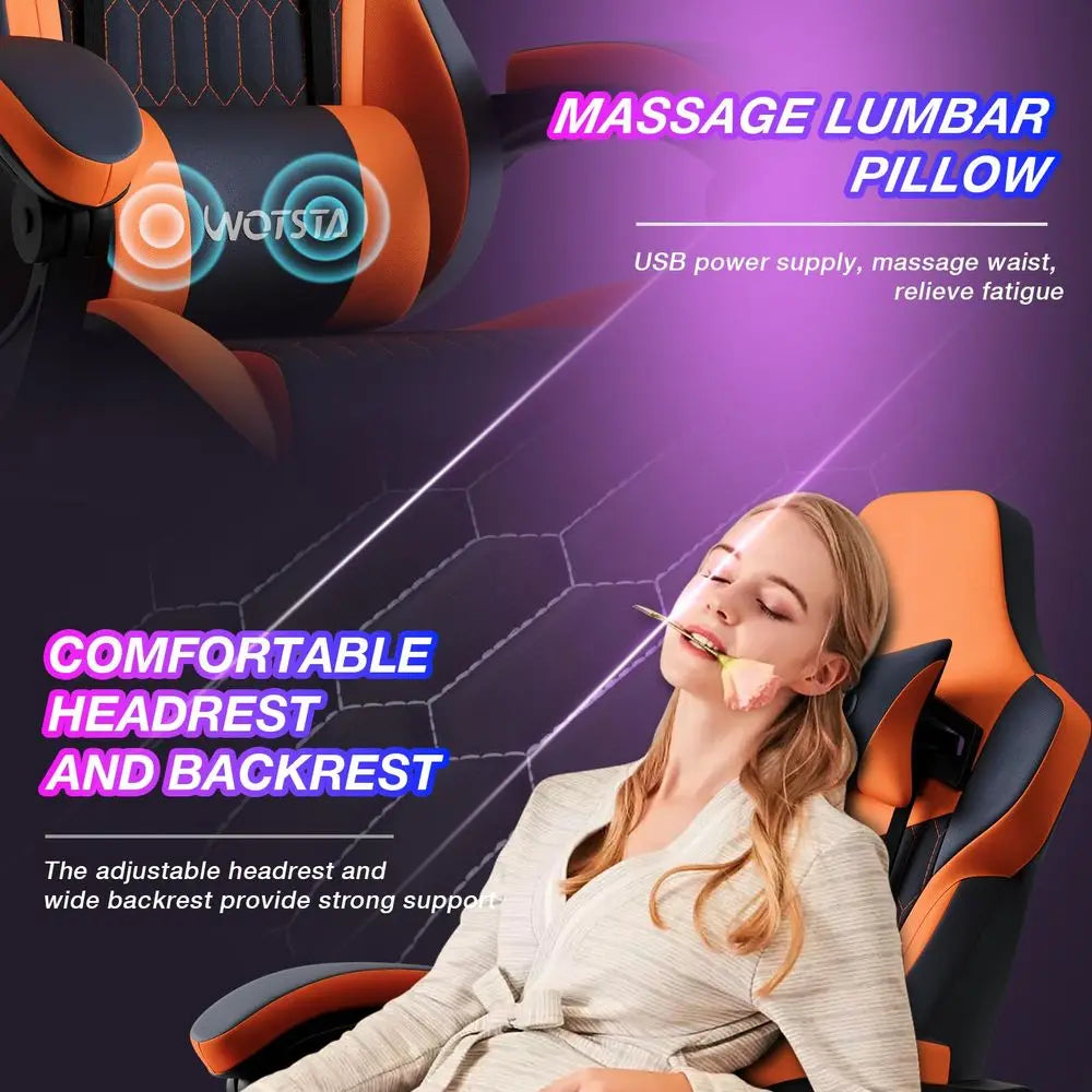 Chair with Footrest, PVC Leather with Adjustable Headrest Lumbar Support