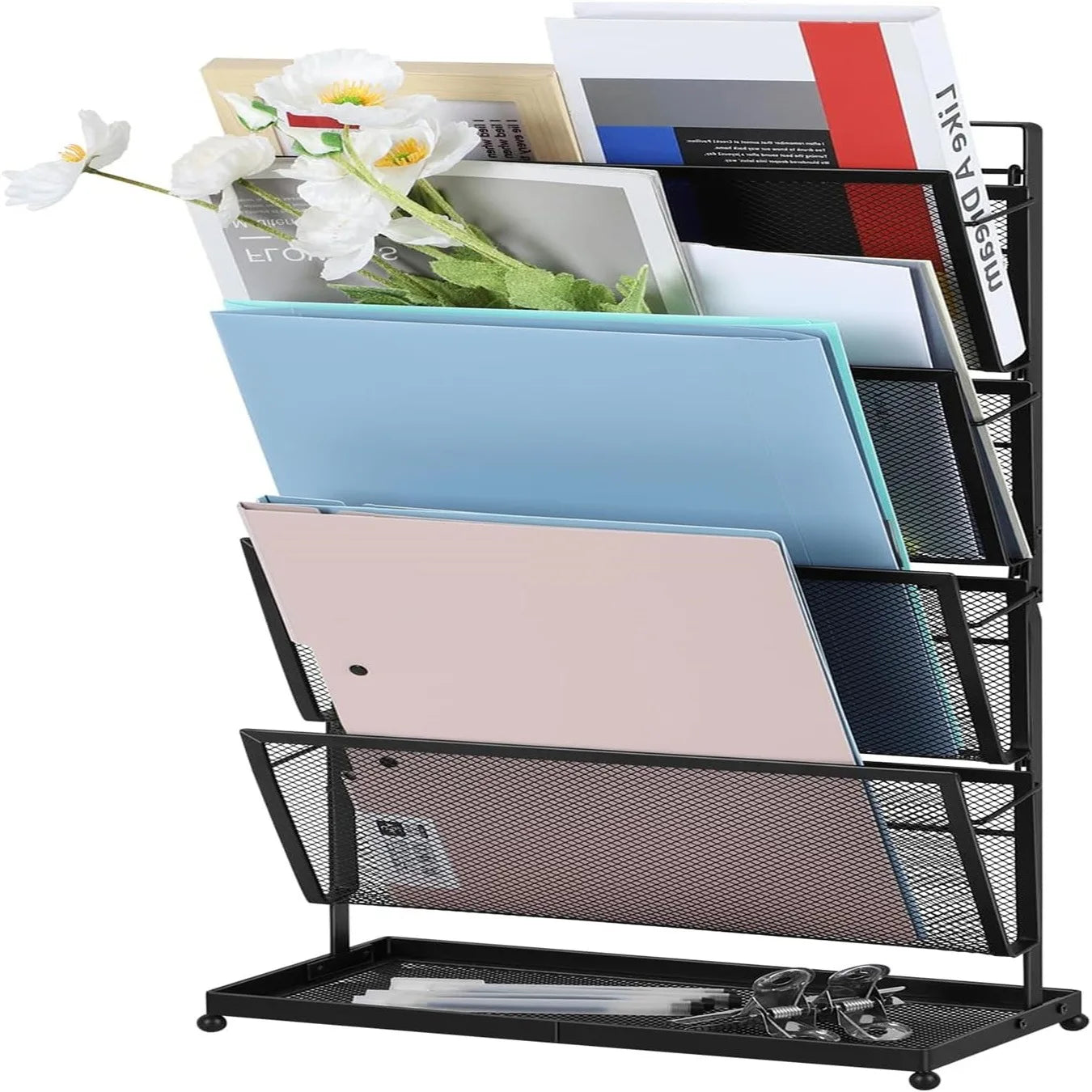 File Organizer Desk Vertical File Folder Holder Standing Mail Organizer Countertop Paper Office Desk Organizer