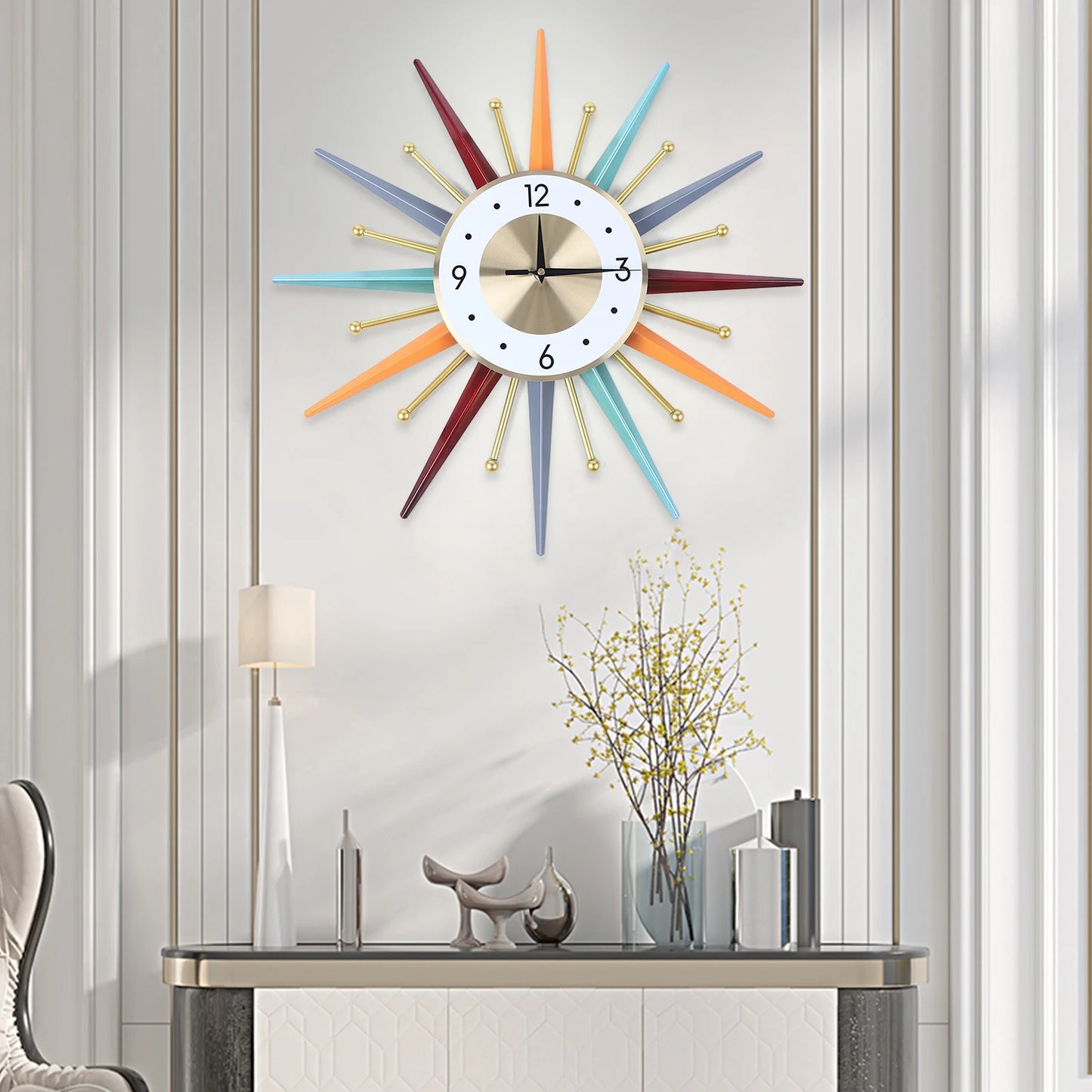 Large Wall Clock Oversized Silent Metal Sunburst Clock