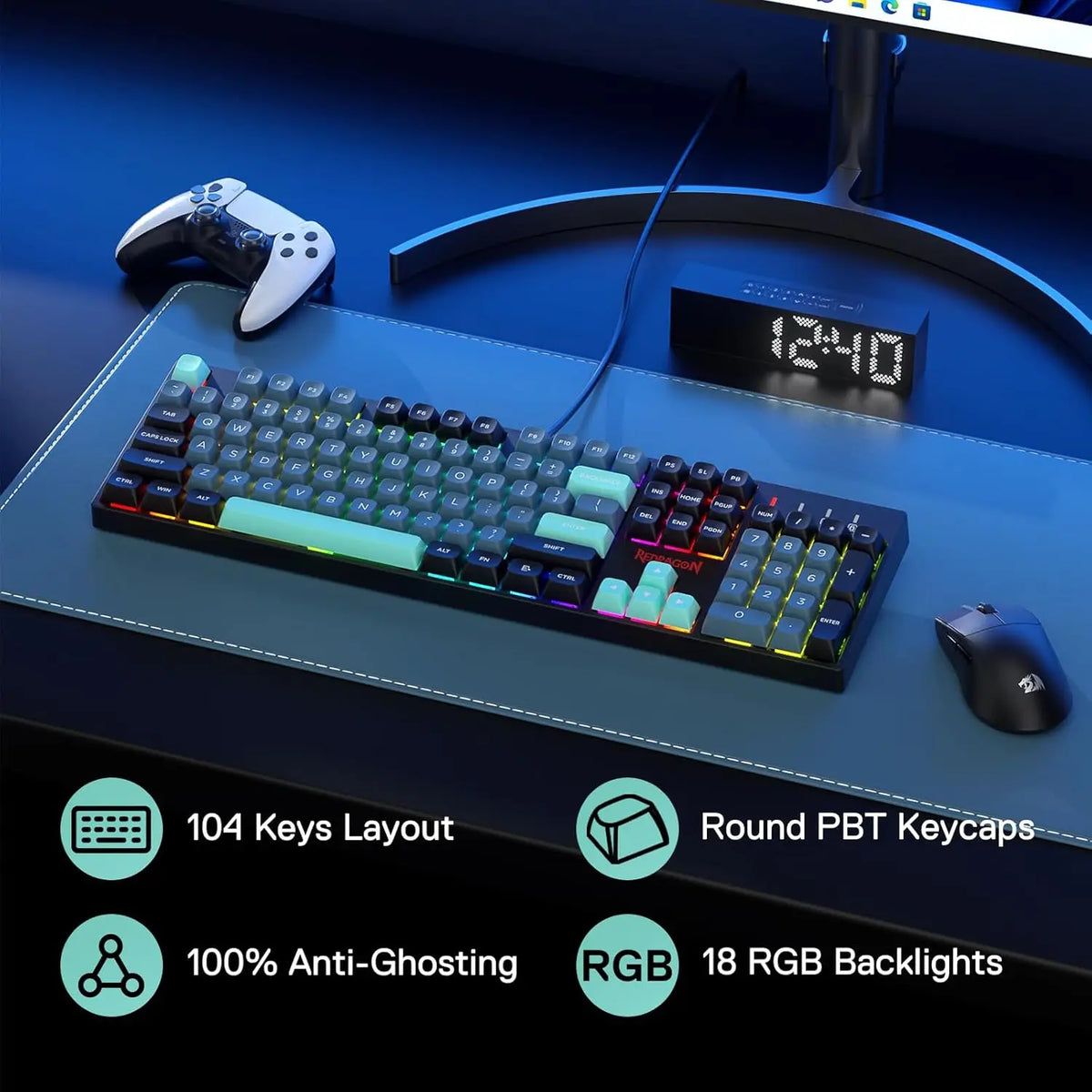 Redragon K582 SE Wired RGB 104 Keys, 16.8M RGB Backlit Gaming Keyboard