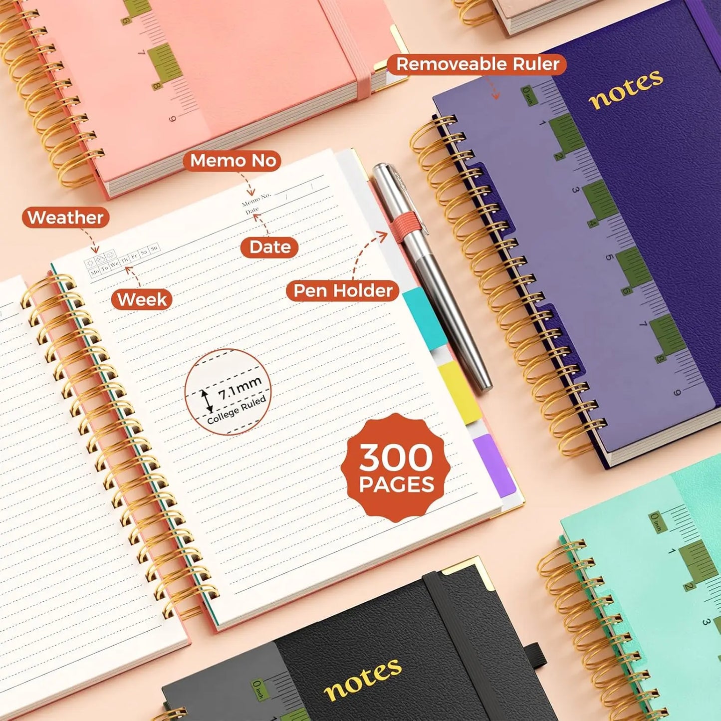 5-Subject Spiral Notebook with Dividers, 300 Pages, 8x10 B5 Size