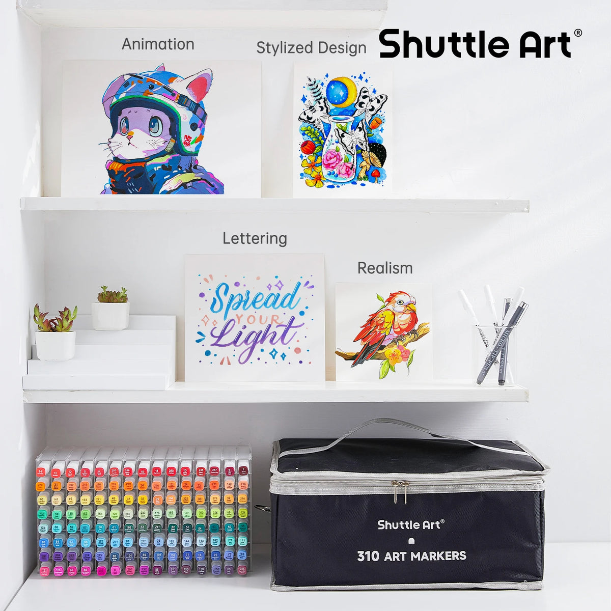 Shuttle Art 310 Colors Alcohol Markers, Marker Bag with Holders