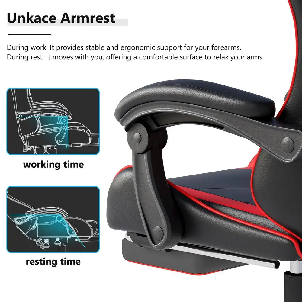 Gaming Chair with Headrest and Lumbar Support, Racing Style