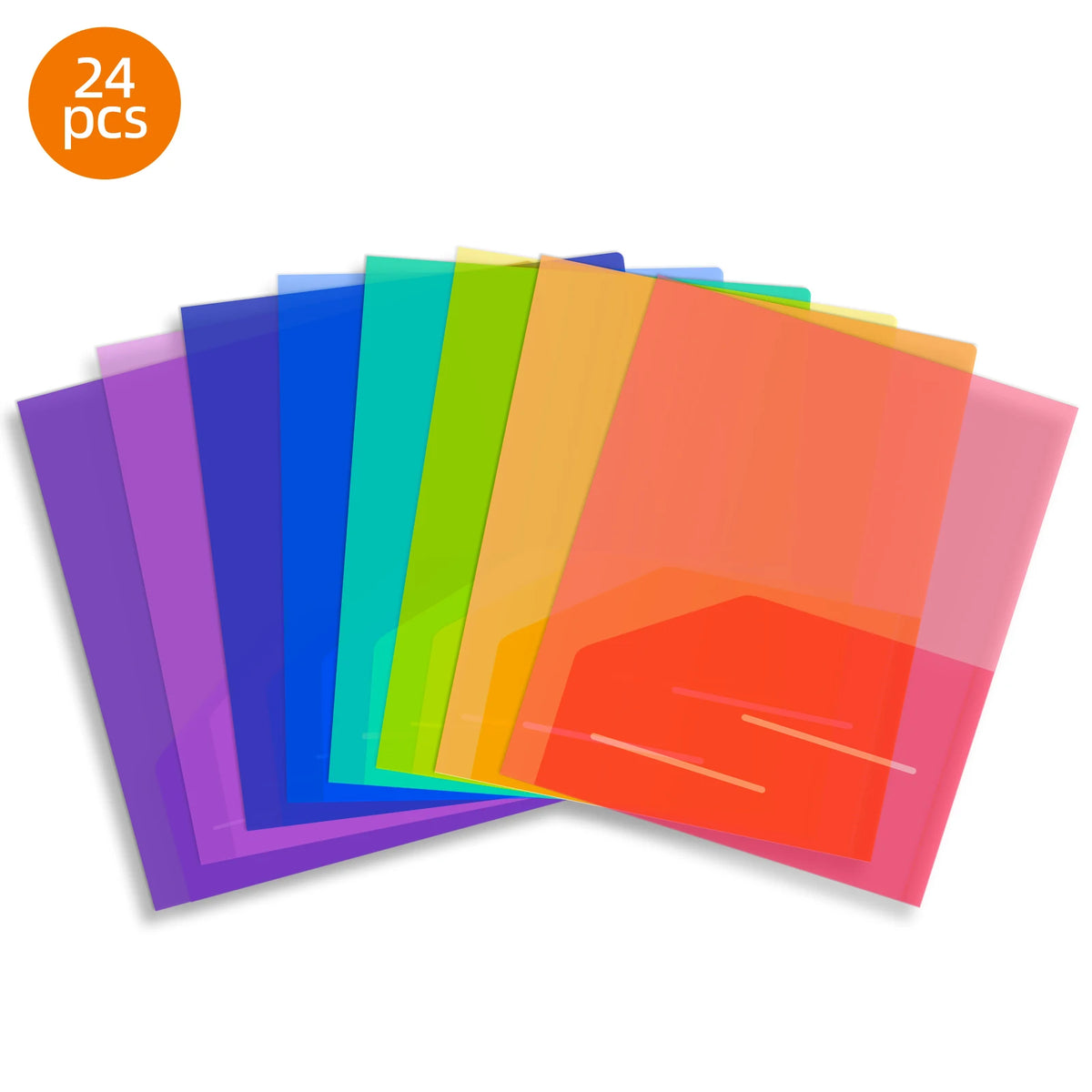 SGHUO 24pcs Clear 2 Pocket Plastic Folders, 8 Assorted Colors
