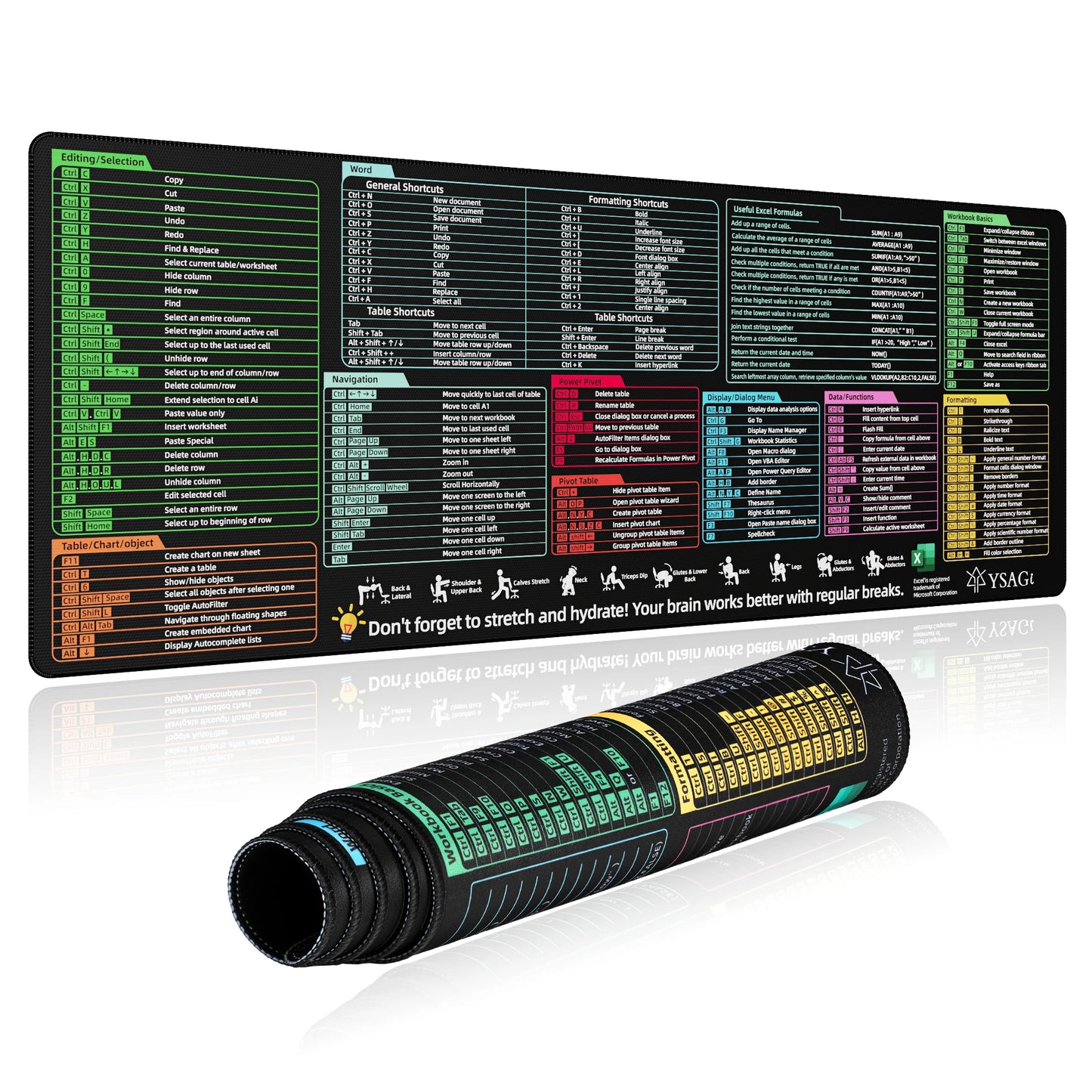 Excel Cheat Sheet Desk pad—XL Mouse pad with excel Shortcuts